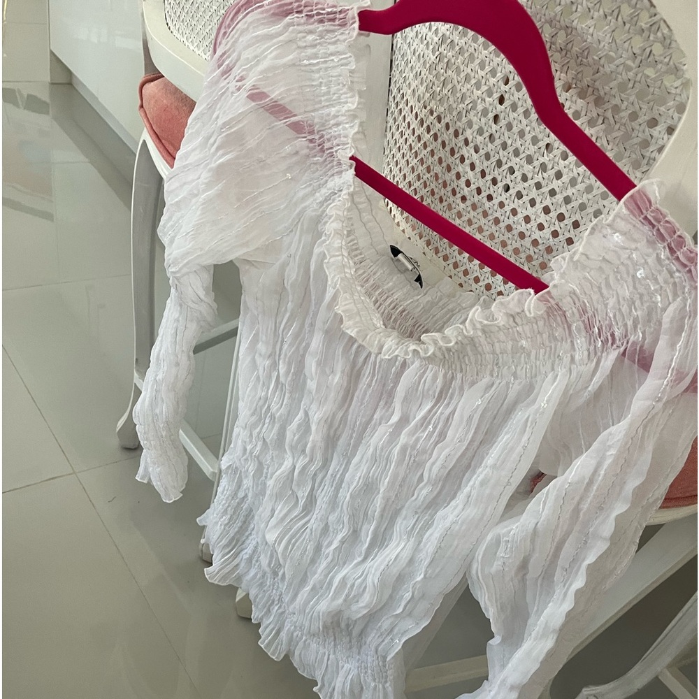 Cache Sheer White Top With Elasticized Waist. M - image 2